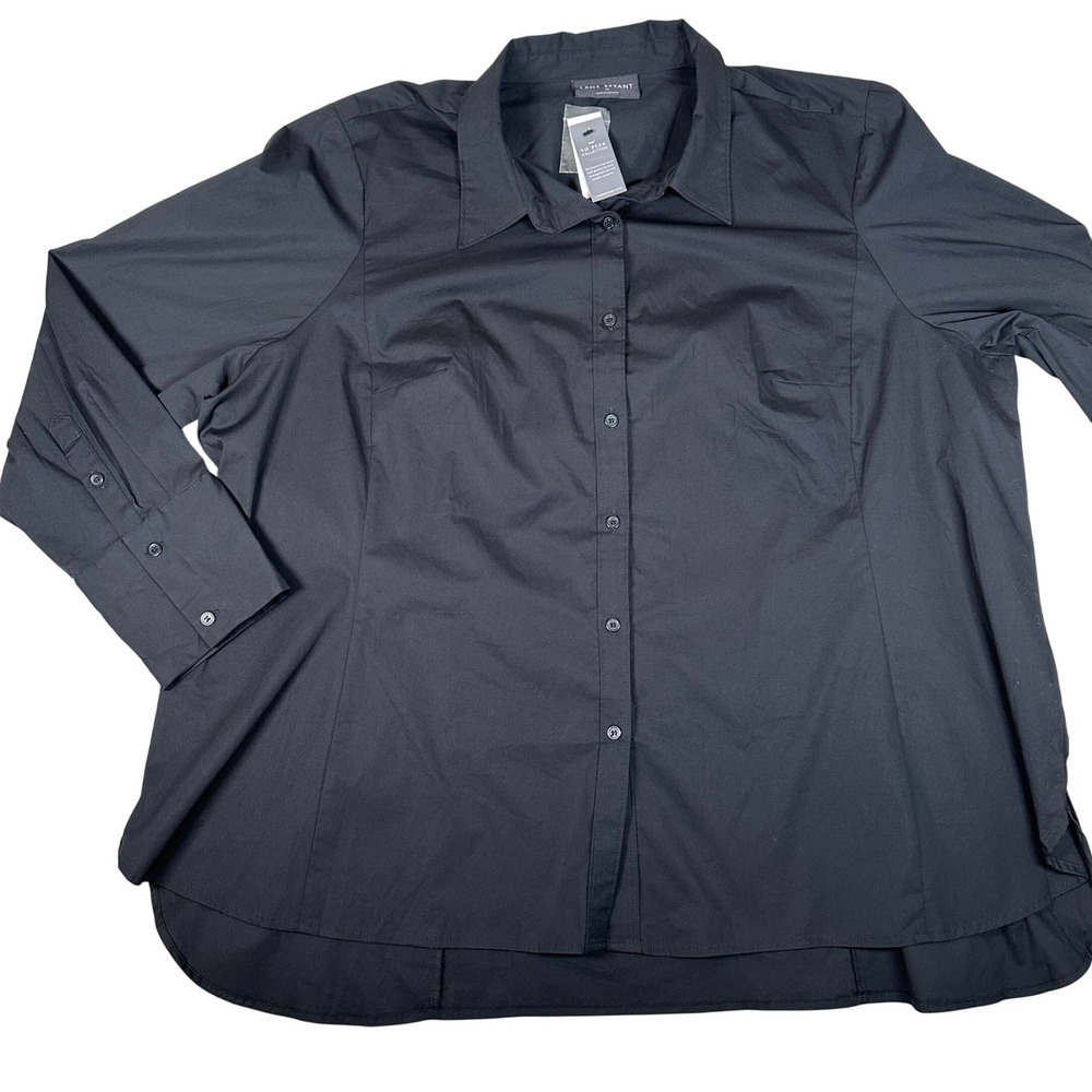 Lane‎ Bryant No Peek Black Button Down Shirt Long Sleeve Plus Size 26 NWT